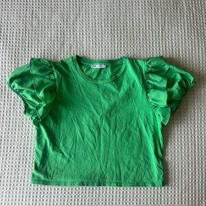 Zara Kelly Green Puff Sleeve Cotton Tee